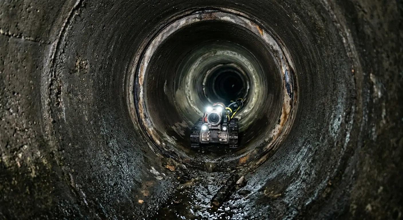 Robotic sewer camera inspecting pipe interior for Sewer Line Cleaning in Concord